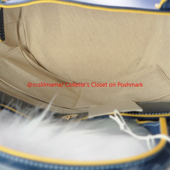 Jeff Wan Blue Hillside Bucket Tote with Yellow Piping - Picture 11 of 14